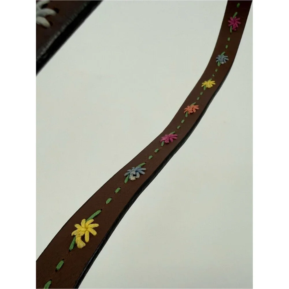 Dockers Brown Leather Embroidered Floral Belt Size Medium Boho